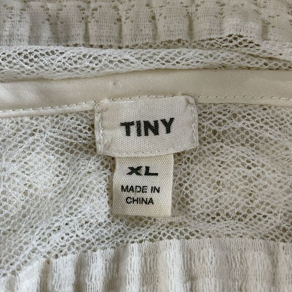TINY Lace Sheer Panel Top Size XL Cream Layering Whimsigoth Cowl Neck Stretch - Picture 8 of 11